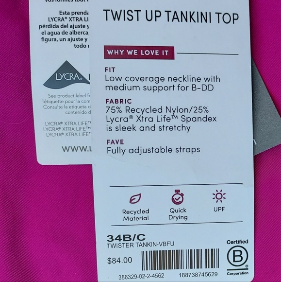 Athleta Twist Up Tankini Swim Top Size 34 B/C Pink Fuchsia Magenta NWT - Picture 6 of 12